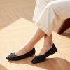 Frank Mully Ballet Flats for Women Dressy Squared Toe Knit Flat with Bowknot Casual Comfortable Slip-On Work Business Shoes for Daily Casual(All Black)