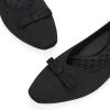 Frank Mully Ballet Flats for Women Dressy Squared Toe Knit Flat with Bowknot Casual Comfortable Slip-On Work Business Shoes for Daily Casual(All Black)