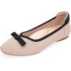 Frank Mully Ballet Flats for Women Dressy Squared Toe Knit Flat with Bowknot Casual Comfortable Slip-On Work Business Shoes for Daily Casual(Khaki/Black)