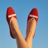 Frank Mully Ballet Flats for Women Dressy Squared Toe Knit Flat with Bowknot Casual Comfortable Slip-On Work Business Shoes for Daily Casual(Red/White)