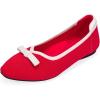 Frank Mully Ballet Flats for Women Dressy Squared Toe Knit Flat with Bowknot Casual Comfortable Slip-On Work Business Shoes for Daily Casual(Red/White)