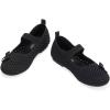 Frank Mully Little Girls Knitted Mary Jane Flats Breathable Mesh Girl Shoes, Flexible Round Toe Casual Dress Flats for School with Cushioned Insole(Black With Bow)