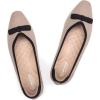 Frank Mully Ballet Flats for Women Dressy Squared Toe Knit Flat with Bowknot Casual Comfortable Slip-On Work Business Shoes for Daily Casual(Khaki/Black)