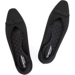 Frank Mully Ballet Flats for Women Dressy Squared Toe Knit Flat with Bowknot Casual Comfortable Slip-On Work Business Shoes for Daily Casual(All Black)
