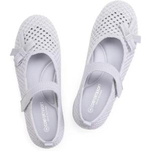 Frank Mully Little Girls Knitted Mary Jane Flats Breathable Mesh Girl Shoes, Flexible Round Toe Casual Dress Flats for School with Cushioned Insole(Light Grey)