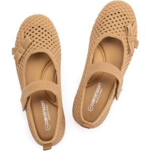 Frank Mully Little Girls Knitted Mary Jane Flats Breathable Mesh Girl Shoes, Flexible Round Toe Casual Dress Flats for School with Cushioned Insole(Orange)