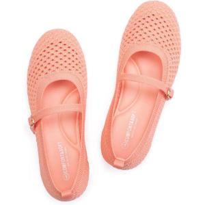 Frank Mully Little Girls Knitted Mary Jane Flats Breathable Mesh Girl Shoes, Flexible Round Toe Casual Dress Flats for School with Cushioned Insole(Pink)