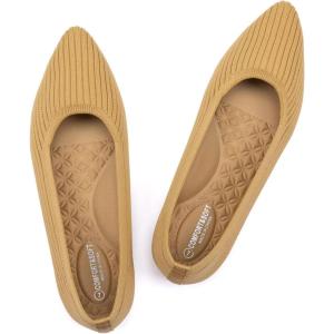 Frank Mully Women’s Flats Knit Pointed Toe Ballet Flats Arch Support Machine Washable Shoes Women Dressy Comfortable(Amber)