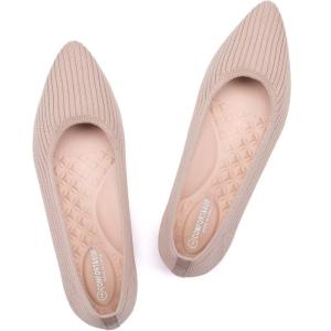 Frank Mully Women’s Flats Knit Pointed Toe Ballet Flats Arch Support Machine Washable Shoes Women Dressy Comfortable(Beige)