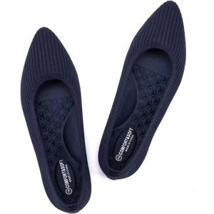 Frank Mully Women’s Flats Knit Pointed Toe Ballet Flats Arch Support Machine Washable Shoes Women Dressy Comfortable(Blue)