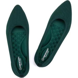 Frank Mully Women’s Flats Knit Pointed Toe Ballet Flats Arch Support Machine Washable Shoes Women Dressy Comfortable(Green)