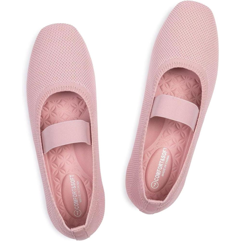 image:imageFrank Mully Womens Ballet Flats Slip on Casual Knitted Fabric Shoes SquareToe Flats with Elastic Straps for Women6091pink