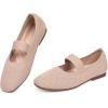 Frank Mully Women’s Ballet Flats Slip on Casual Knitted Fabric Shoes Square-Toe Flats with Elastic Straps for Women(6091ecru)