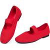 Frank Mully Women’s Ballet Flats Slip on Casual Knitted Fabric Shoes Square-Toe Flats with Elastic Straps for Women(6091red)