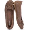 Frank Mully Women’s Mesh Flats Round Toe Foldable Dressy Shoes with Bow-Knot Cute Ballet Knit Flats Casual Business Office(Coffee/Mesh)
