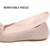 Frank Mully Women’s Mesh Flats Round Toe Foldable Dressy Shoes with Bow-Knot Cute Ballet Knit Flats Casual Business Office(Ecru/Mesh)