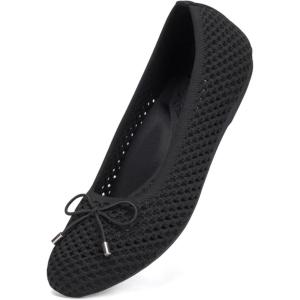 Frank Mully Women’s Mesh Flats Round Toe Foldable Dressy Shoes with Bow-Knot Cute Ballet Knit Flats Casual Business Office(Black/Mesh)