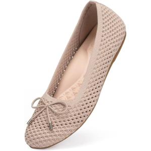 Frank Mully Women’s Mesh Flats Round Toe Foldable Dressy Shoes with Bow-Knot Cute Ballet Knit Flats Casual Business Office(Ecru/Mesh)