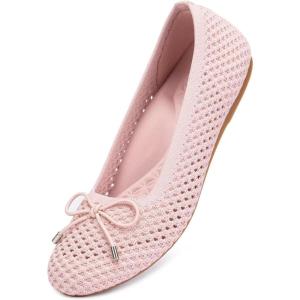 Frank Mully Women’s Mesh Flats Round Toe Foldable Dressy Shoes with Bow-Knot Cute Ballet Knit Flats Casual Business Office(Pink/Mesh)