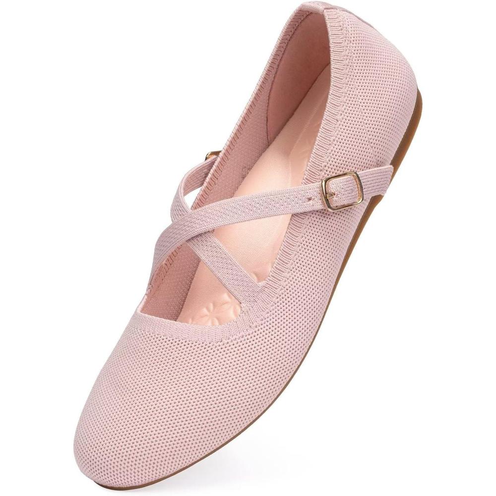 image:imageFRANK MULLY Womens Mary Jane Flats Knit Ballet Criss Cross Ankle Strap Flat ShoesLight PinkSolid