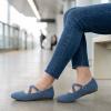 FRANK MULLY Women’s Mary Jane Flats Knit Ballet Criss Cross Ankle Strap Flat Shoes(Denim Blue/Solid)
