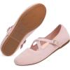 FRANK MULLY Women’s Mary Jane Flats Knit Ballet Criss Cross Ankle Strap Flat Shoes(Light Pink/Solid)