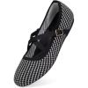 FRANK MULLY Women’s Mary Jane Flats Knit Ballet Criss Cross Ankle Strap Flat Shoes(Black&white)