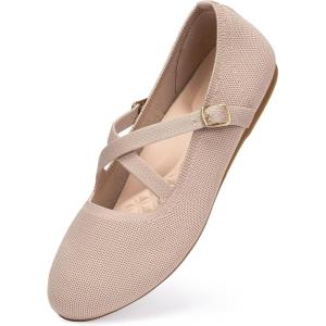 FRANK MULLY Women’s Mary Jane Flats Knit Ballet Criss Cross Ankle Strap Flat Shoes(Ecru/Solid)