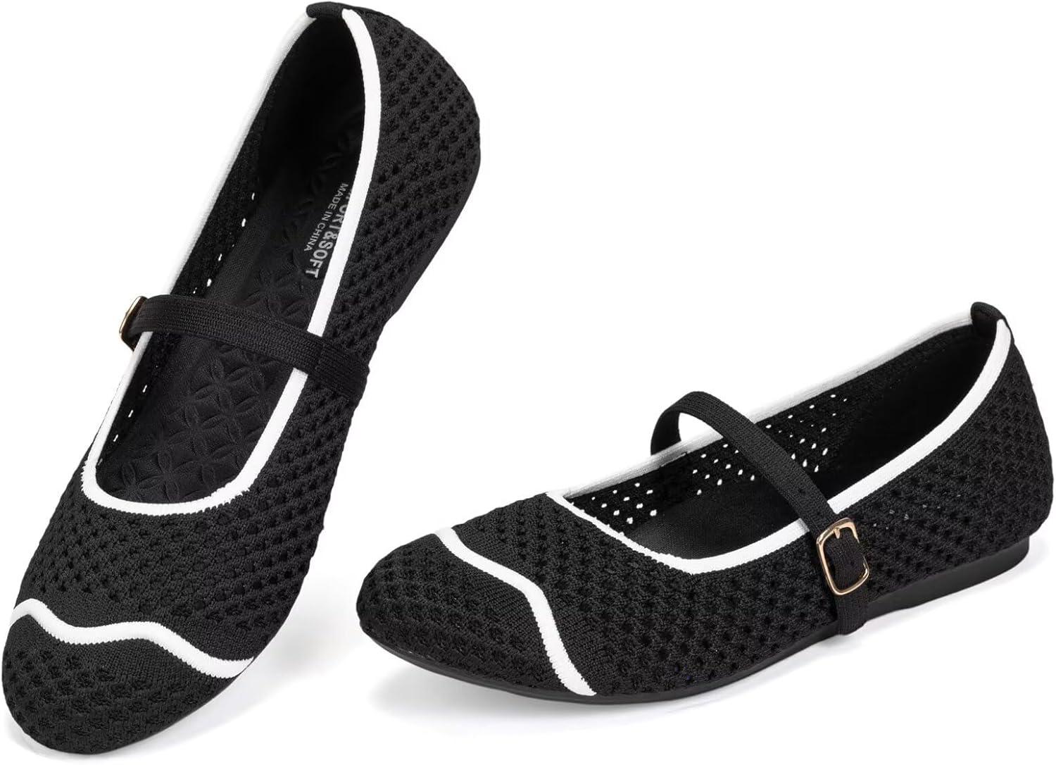 image:imageFrank Mully Womens Mesh Mary Jane Flats Round Toe SlipOn Breathable Knitted Comfort Shoes for Daily Walking WorkBlack