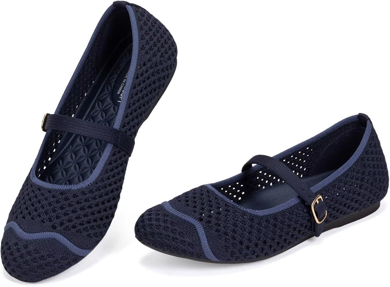 image:imageFrank Mully Womens Mesh Mary Jane Flats Round Toe SlipOn Breathable Knitted Comfort Shoes for Daily Walking WorkDeep Blue