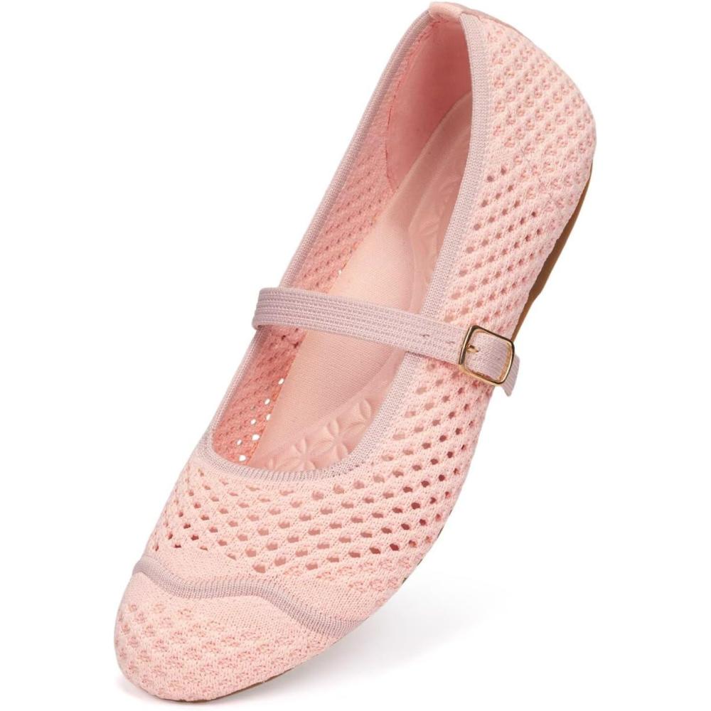 image:imageFrank Mully Womens Mesh Mary Jane Flats Round Toe SlipOn Breathable Knitted Comfort Shoes for Daily Walking WorkPink