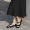 Frank Mully Women’s Mesh Mary Jane Flats Round Toe Slip-On Breathable Knitted Comfort Shoes for Daily Walking Work(Black)