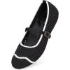 Frank Mully Women’s Mesh Mary Jane Flats Round Toe Slip-On Breathable Knitted Comfort Shoes for Daily Walking Work(Black)
