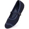 Frank Mully Women’s Mesh Mary Jane Flats Round Toe Slip-On Breathable Knitted Comfort Shoes for Daily Walking Work(Deep Blue)