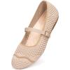Frank Mully Women’s Mesh Mary Jane Flats Round Toe Slip-On Breathable Knitted Comfort Shoes for Daily Walking Work(Ecru)