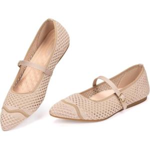 Frank Mully Mesh Ballet Flats for Women Comfy Washable Flexible Breathable Casual Work Office Walk Pointed Toe Ballerina Shoes(Ecru)