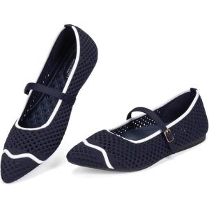 Frank Mully Mesh Ballet Flats for Women Comfy Washable Flexible Breathable Casual Work Office Walk Pointed Toe Ballerina Shoes(Navy)